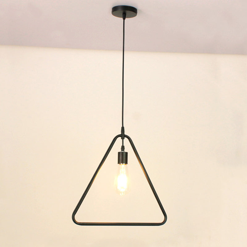 Black 1 Head Pendant Light Fixture Loft Iron Flower/Square/Round Frame Ceiling Hang Lamp over Table