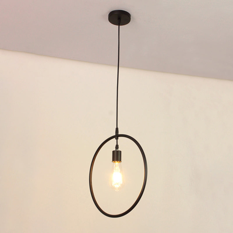 Black 1 Head Pendant Light Fixture Loft Iron Flower/Square/Round Frame Ceiling Hang Lamp over Table