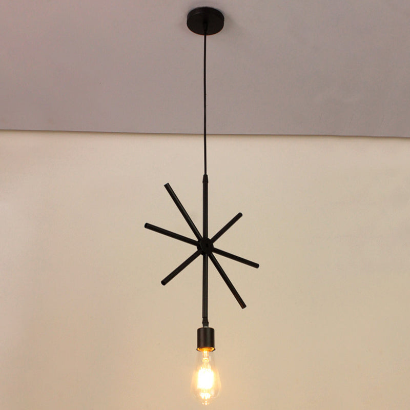 Black 1 Head Pendant Light Fixture Loft Iron Flower/Square/Round Frame Ceiling Hang Lamp over Table