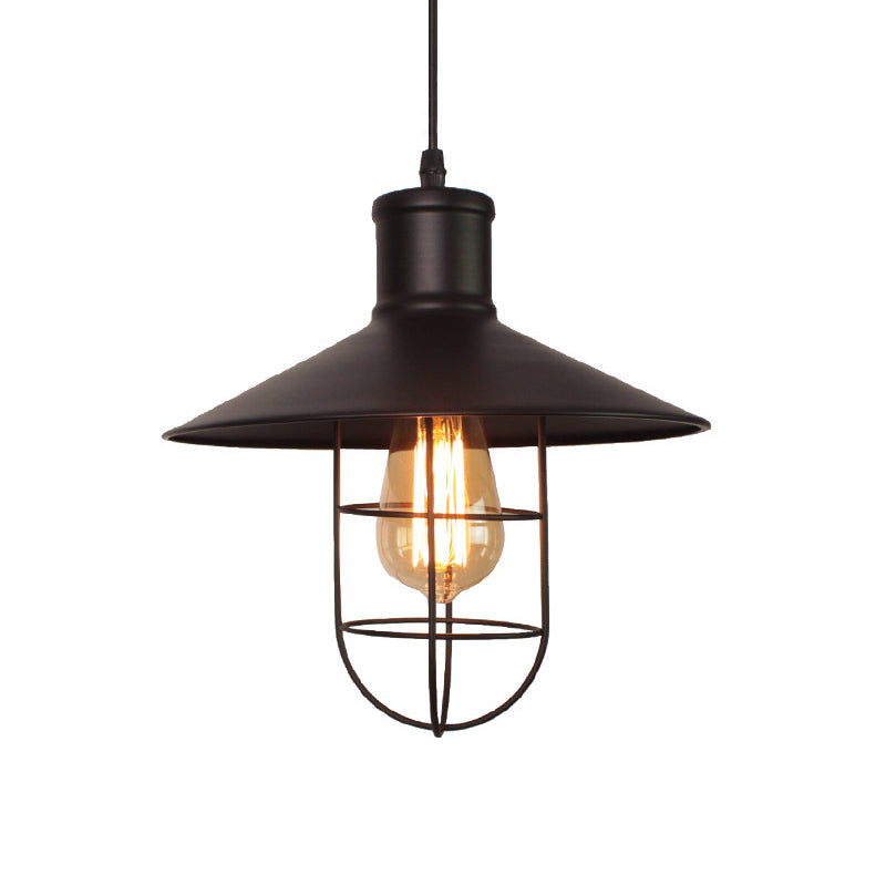 Soucoupe industrielle Shade Pendante Lampe 1 Centre de tête Lumière suspendu avec un fond en cage en noir