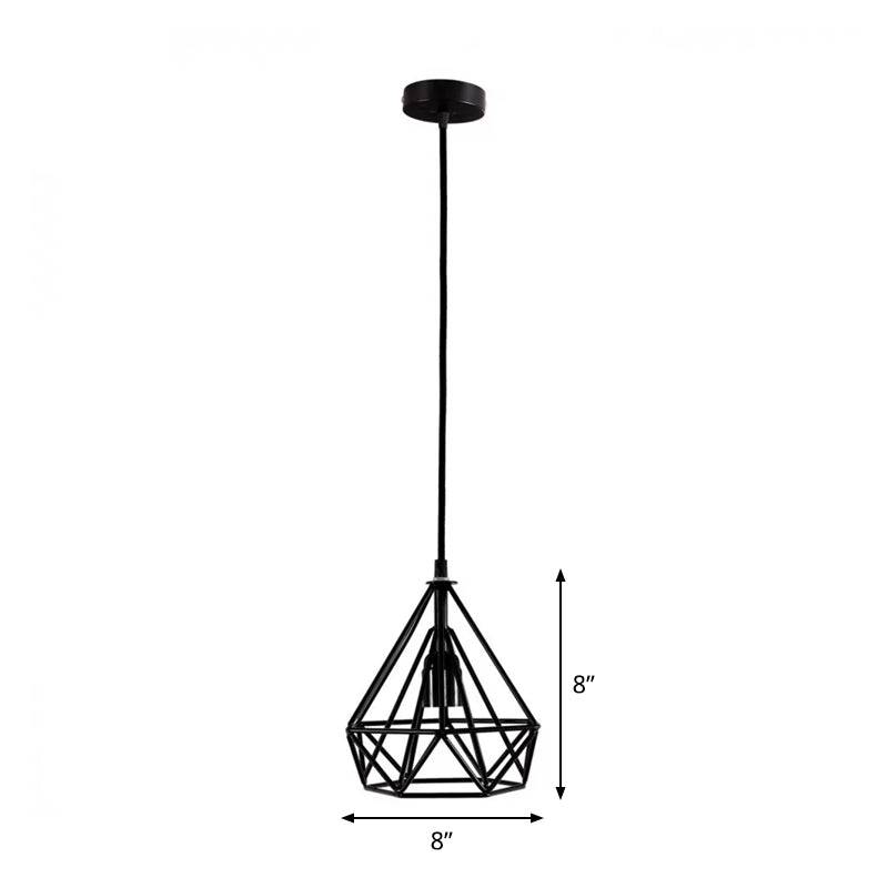 Diamond Restaurant Pendant Lighting Retro Fer 1 tête Lampe suspension de plafond noir