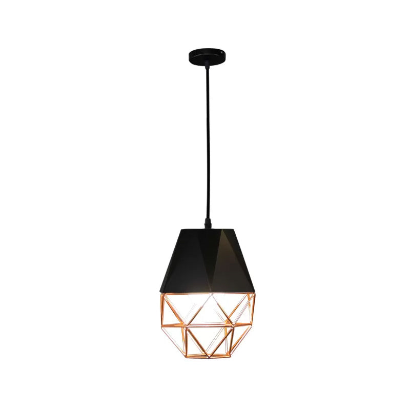 Black and Rose Gold 1-Bulb Drop Pendant Loft Style Iron Cone/Cage Ceiling Hang Light over Dining Table