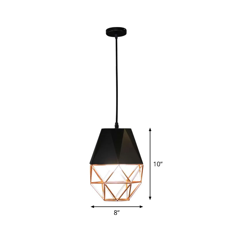 Black and Rose Gold 1-Bulb Drop Pendant Loft Style Iron Cone/Cage Ceiling Hang Light over Dining Table