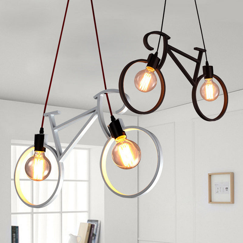 Bicycle Boys Bedroom Multi Light Pendant Industrial Iron 2 Heads Black/White Ceiling Hang Lamp, 20.5"/24.5" W