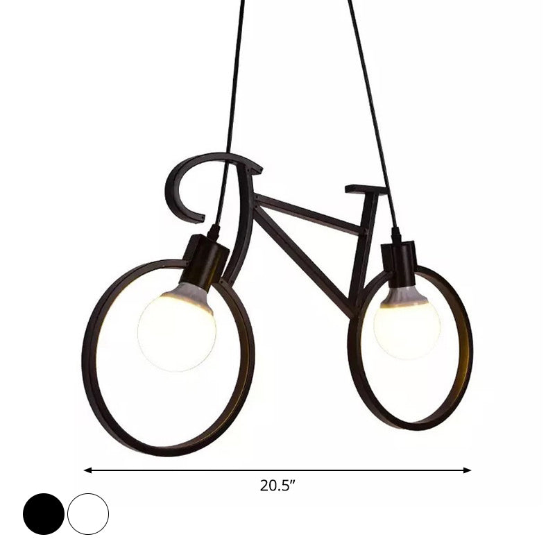 Bicycle Boys Schlafzimmer Multi -Light -Anhänger Industriellen Eisen 2 Köpfe Schwarz/Weiß Deckenhänge, 20,5 "/24,5" W.