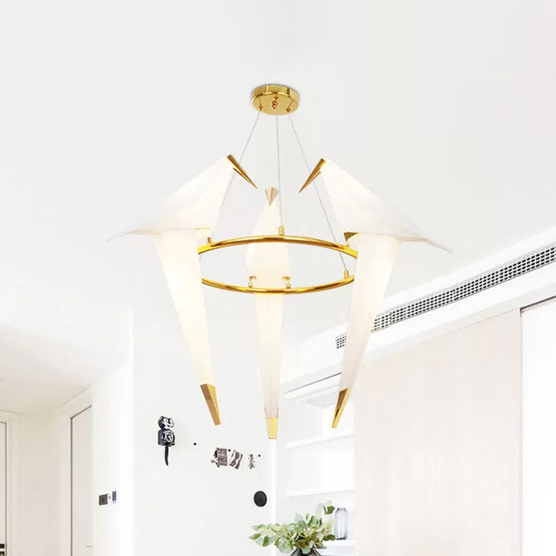 Nordic 1/2/3-Bulb Ceiling Light White-Gold Round Pendant Light Kit with Plastic Crane Shade