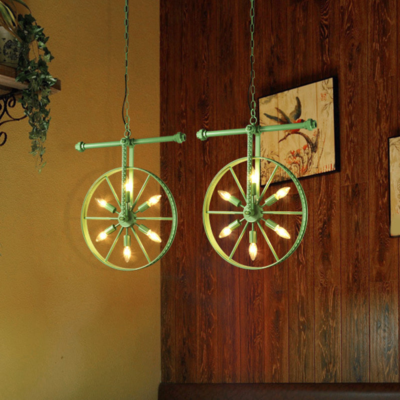 Metallic Rad Kronleuchter Lampe Art Deco 6 Lichter Weiß/Schwarz/Rost -Anhänger Deckenleuchte für das Restaurant