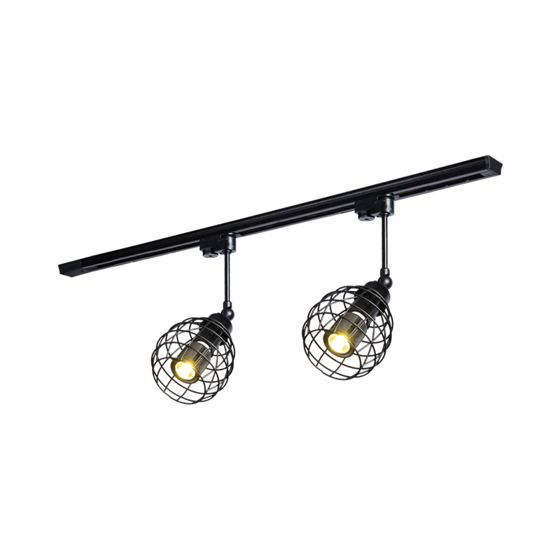 2/3 Lights Flush Mount Spotlight Industrial Bistro Semi Flush Ceiling Light with Sphere Iron Cage in Black/White/Rust