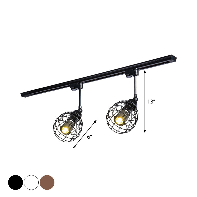 2/3 Lights Flush Mount Spotlight Industrial Bistro Semi Flush Ceiling Light with Sphere Iron Cage in Black/White/Rust