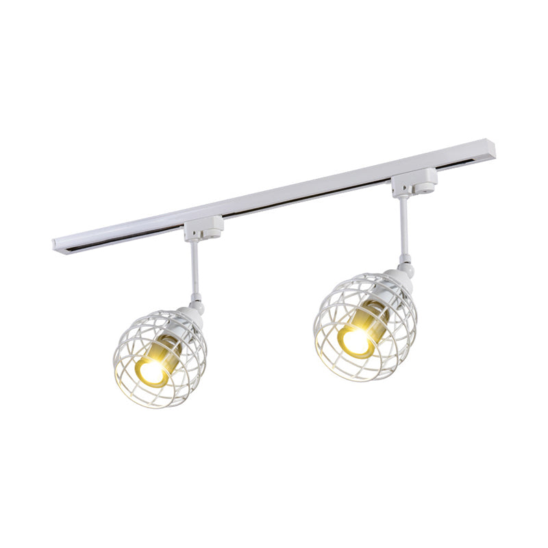 2/3 Lights Flush Mount Spotlight Industrial Bistro Semi Flush Ceiling Light with Sphere Iron Cage in Black/White/Rust