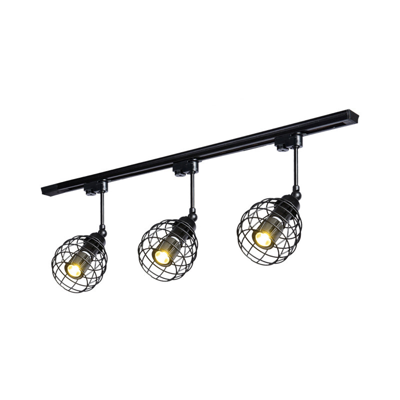 2/3 Lights Flush Mount Spotlight Industrial Bistro Semi Flush Ceiling Light with Sphere Iron Cage in Black/White/Rust