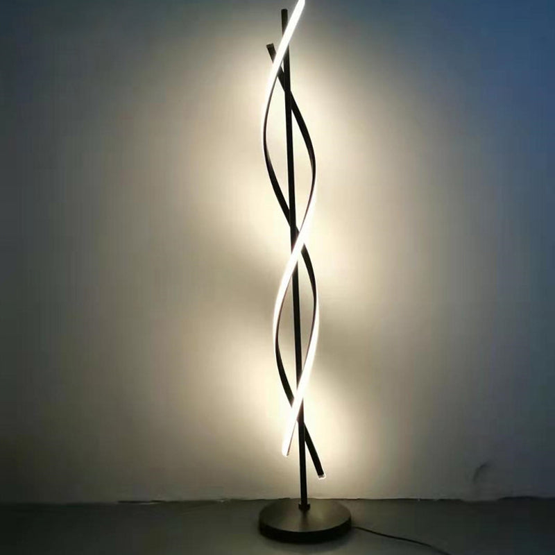 Spiralende vloerlicht Simplicity Metallic Black/White Led Stand Up Lamp in warm/wit licht voor slaapkamer