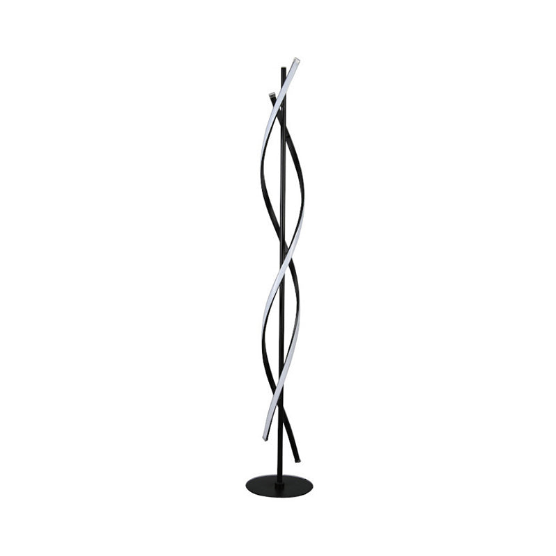 Spiralende vloerlicht Simplicity Metallic Black/White Led Stand Up Lamp in warm/wit licht voor slaapkamer