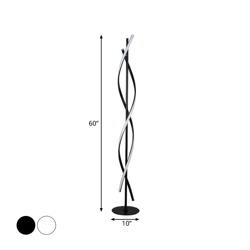 Spiralförmige Bodenlicht Einfachheit Metallic Schwarz/Weiß LED Stand -up -Lampe in warmem/weißem Licht für Schlafzimmer