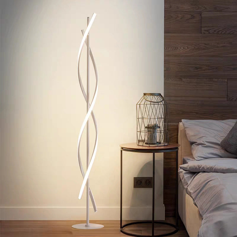 Spiralförmige Bodenlicht Einfachheit Metallic Schwarz/Weiß LED Stand -up -Lampe in warmem/weißem Licht für Schlafzimmer