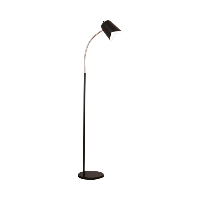 Lámpara de piso negra simple con tono de campana de cuello de cisne 1 cabeza de metal LED de metal para la sala de estar