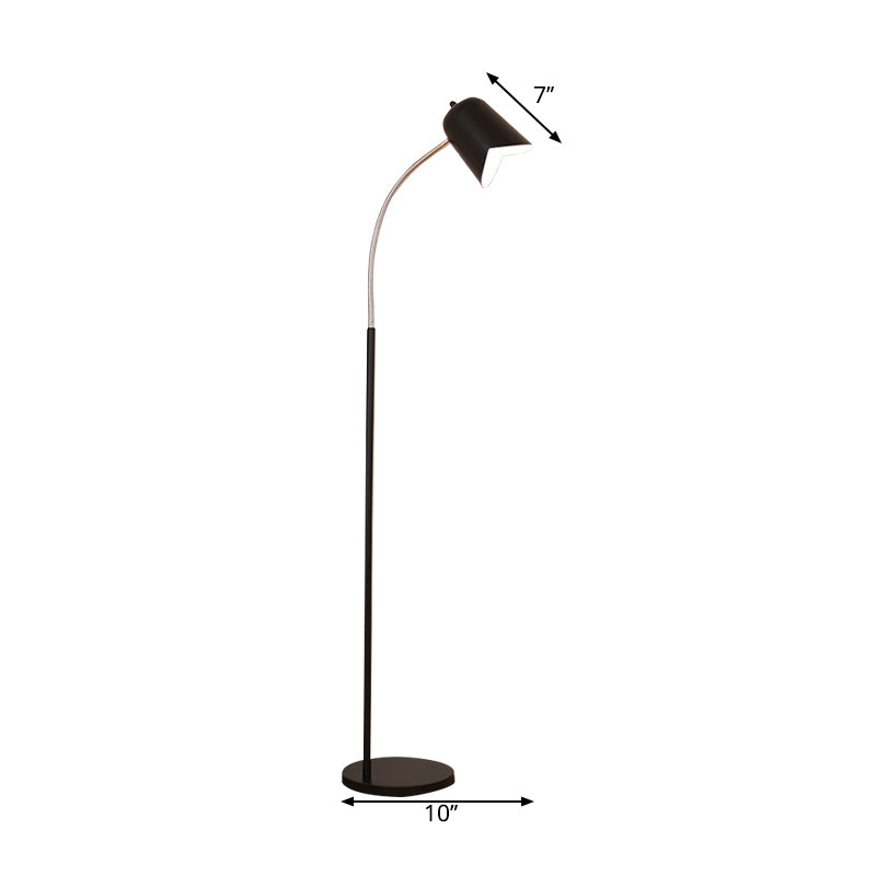 Lámpara de piso negra simple con tono de campana de cuello de cisne 1 cabeza de metal LED de metal para la sala de estar