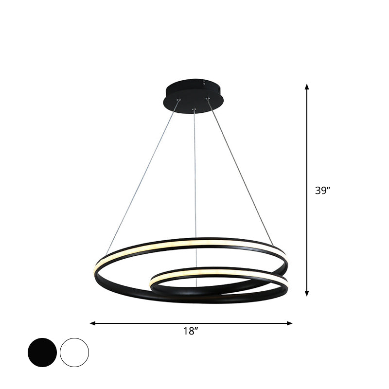 Black/White Spiral Line Chandelier Minimalist 18"/23.5" Wide LED Acrylic Pendant Lamp in Warm/White Light