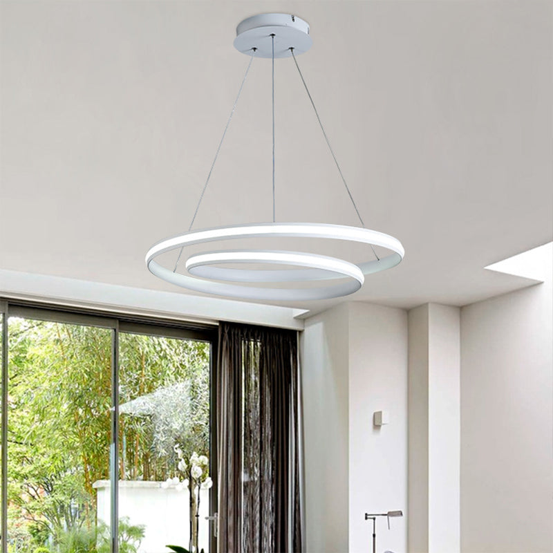 Black/White Spiral Line Chandelier Minimalist 18"/23.5" Wide LED Acrylic Pendant Lamp in Warm/White Light