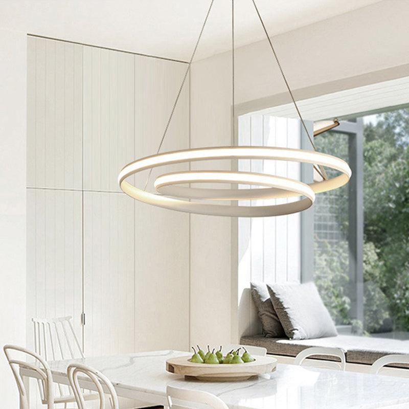 Black/White Spiral Line Chandelier Minimalist 18"/23.5" Wide LED Acrylic Pendant Lamp in Warm/White Light