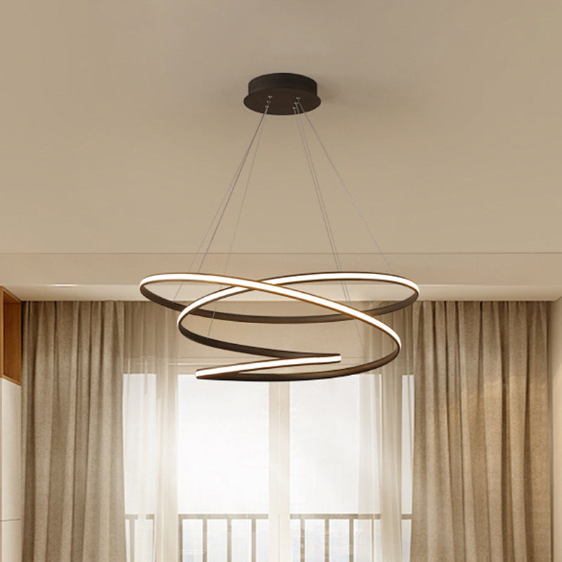 Acrylic Seamless Curve Chandelier Pendant Simple Coffee LED Suspension Light Fixture in Warm/White Light, 21.5"/31.5" W