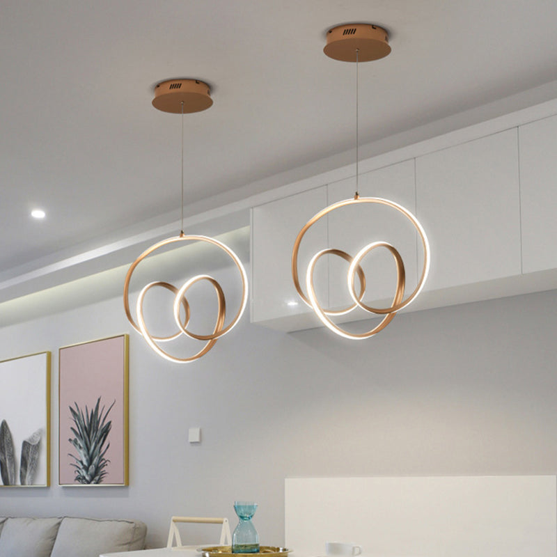 Coffee Twisted Linear Chandelier Pendant Minimalistic Aluminum LED Hanging Ceiling Light in Warm/White Light