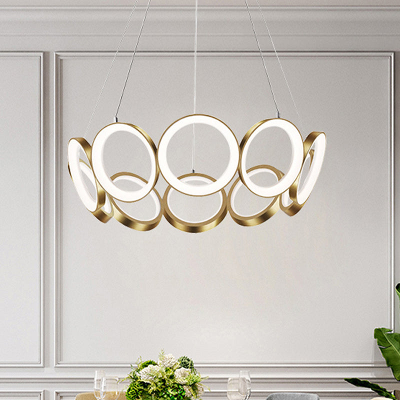 Novelty Minimalist Circular Drop Pendant Metallic Living Room LED Ceiling Chandelier in Gold