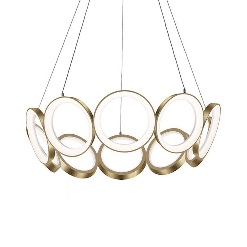 Novelty Minimalist Circular Drop Pendant Metallic Living Room LED Ceiling Chandelier in Gold