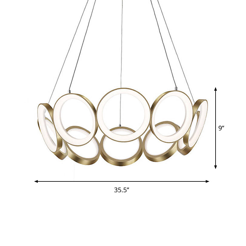 Novelty Minimalist Circular Drop Pendant Metallic Living Room LED Ceiling Chandelier in Gold