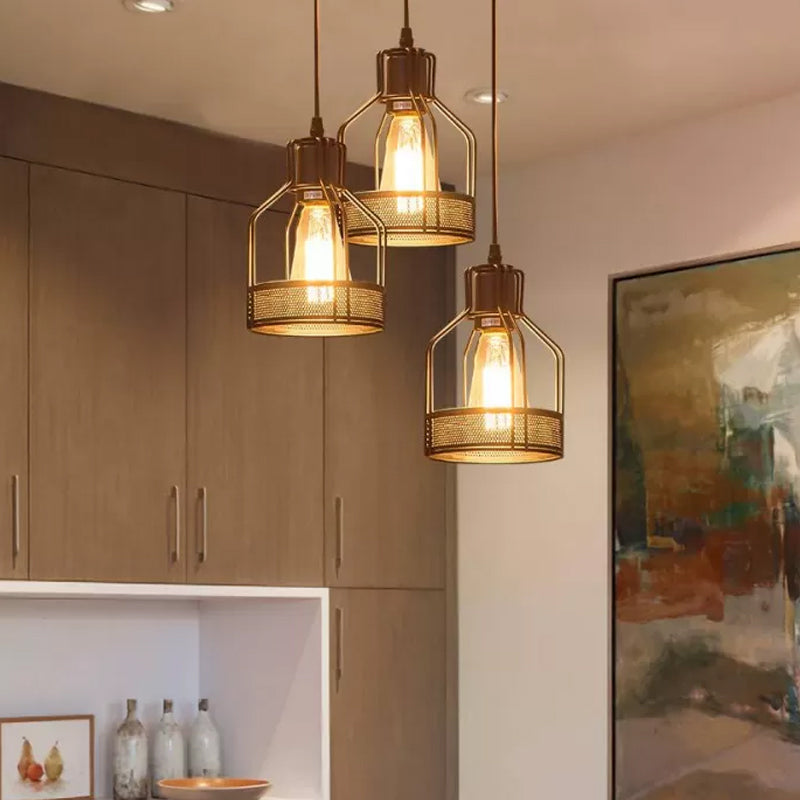 3 lichten flesframe multi-pendant rustiek zwart ijzeren plafond hang licht voor eetkamer