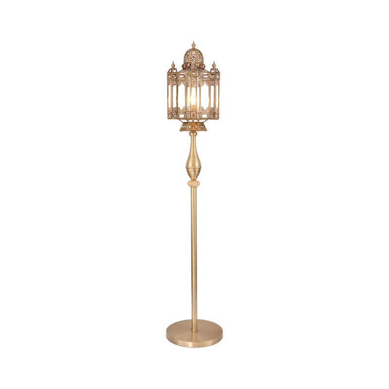 1-Bulb Mosque Dome Floor Light Turkish Brass Metal Lantern Stand Up Lamp for Living Room