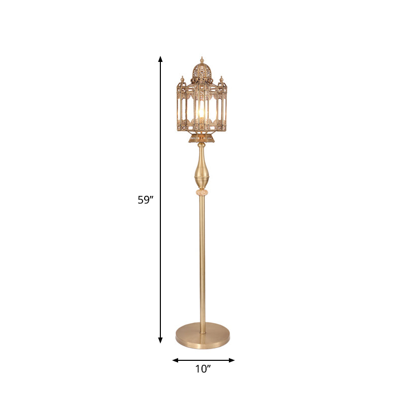 1-Bulb Mosque Dome Floor Light Turkish Brass Metal Lantern Stand Up Lamp for Living Room