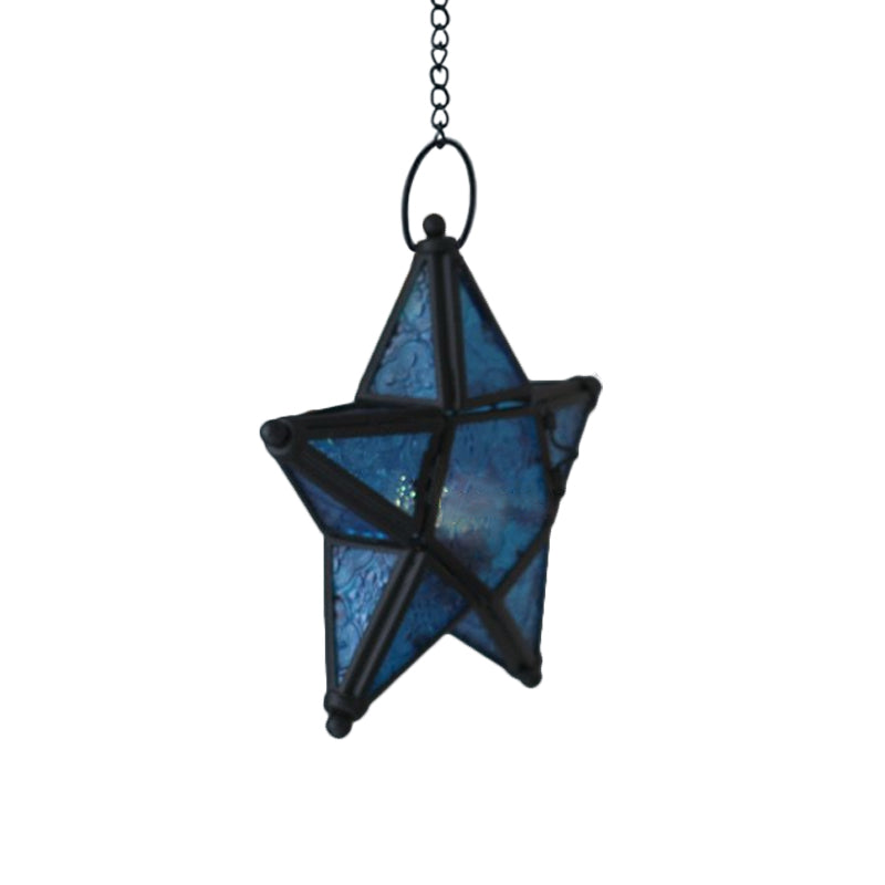 Single Blue/Red/Clear Glass Drop Pendant Bohemia Black Star Shaped Bedside Hanging Ceiling Light