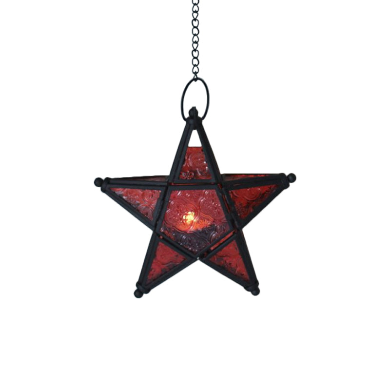 Single Blue/Red/Clear Glass Drop Pendant Bohemia Black Star Shaped Bedside Hanging Ceiling Light