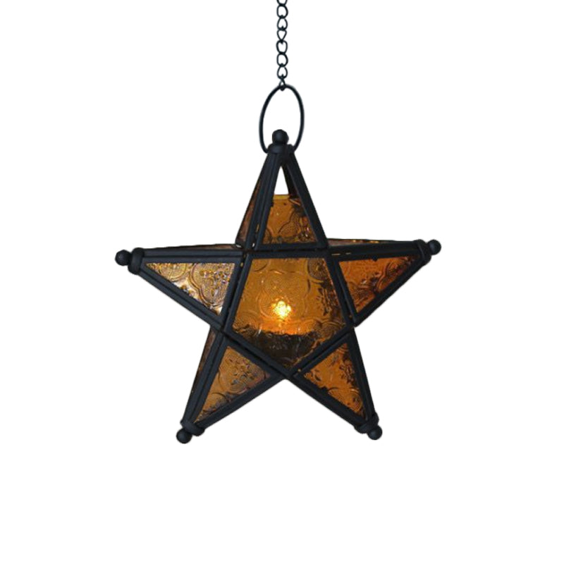 Single Blue/Red/Clear Glass Drop Pendant Bohemia Black Star Shaped Bedside Hanging Ceiling Light