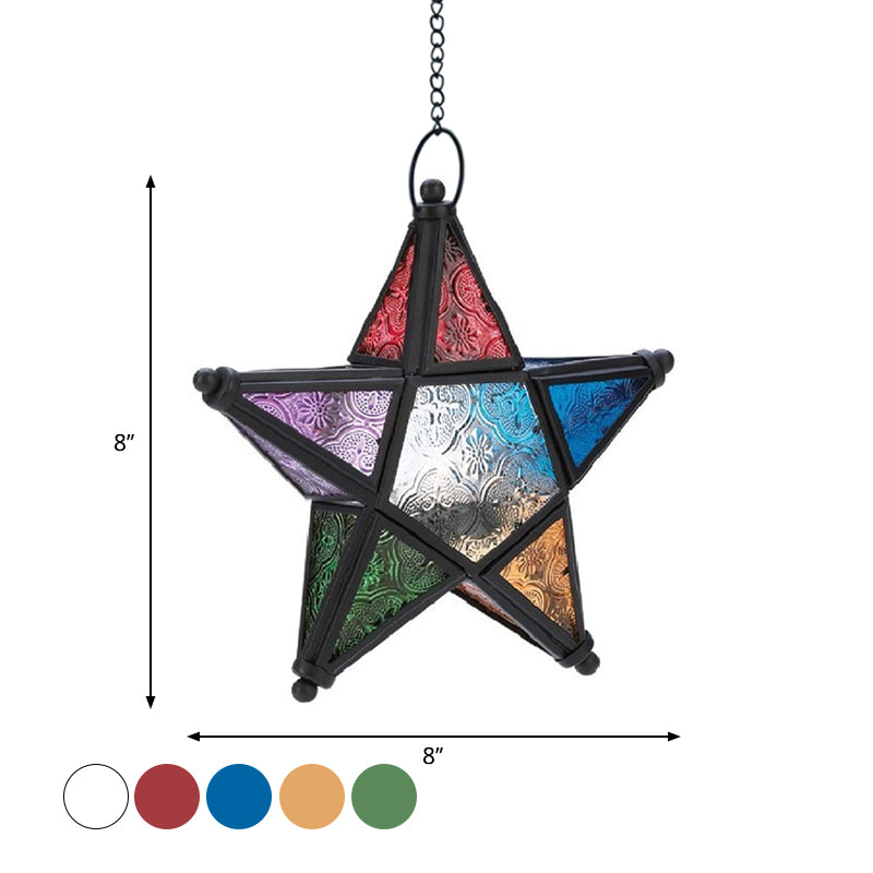 Single Blue/Red/Clear Glass Drop Pendant Bohemia Black Star Shaped Bedside Hanging Ceiling Light