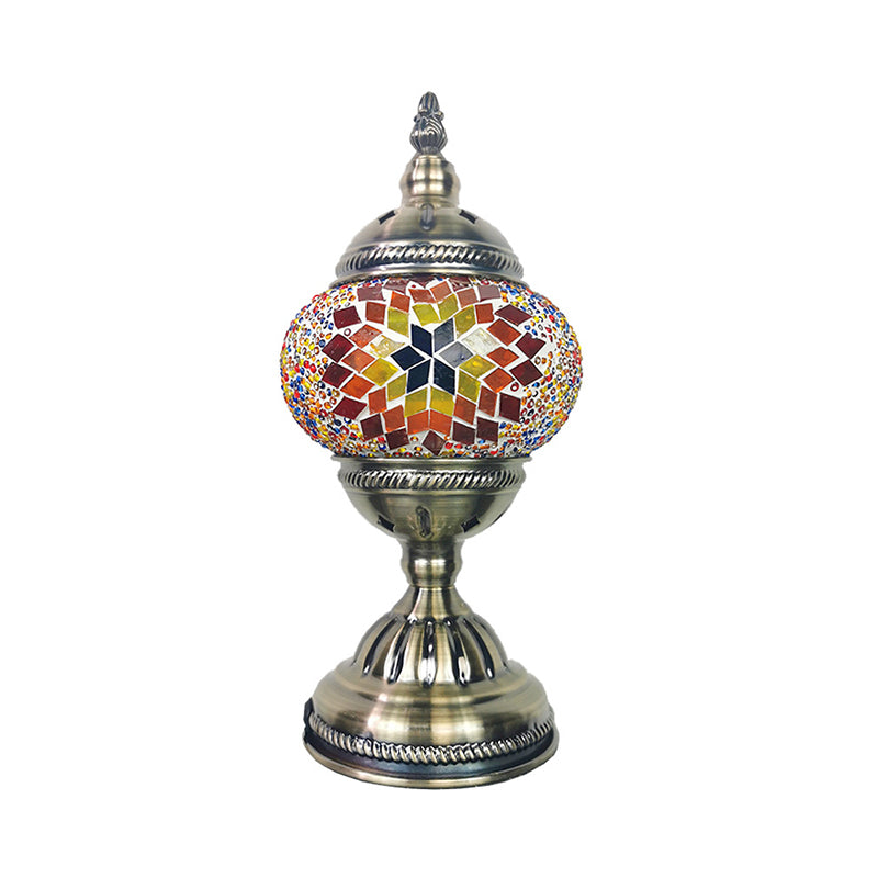 Stained Glass Globe Nightstand Light Turkish 1-Light Living Room Table Lamp with Sunflower Pattern in Bronze