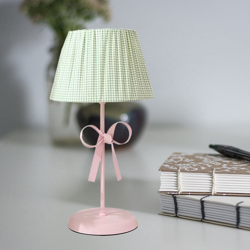 Macaron Loft Plaid Reading Light Fabric One Light Desk Light with Bow for Child Bedroom