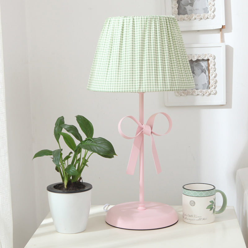 Macaron Loft Plaid Reading Light Fabric One Light Desk Light with Bow for Child Bedroom