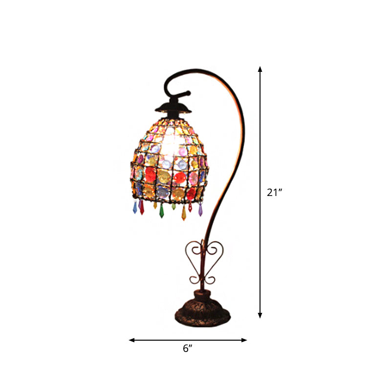 Gooseneck Bedroom Table Light Bohemian Acrylic 1-Bulb Copper Nightstand Lamp with Beaded Bell Shade