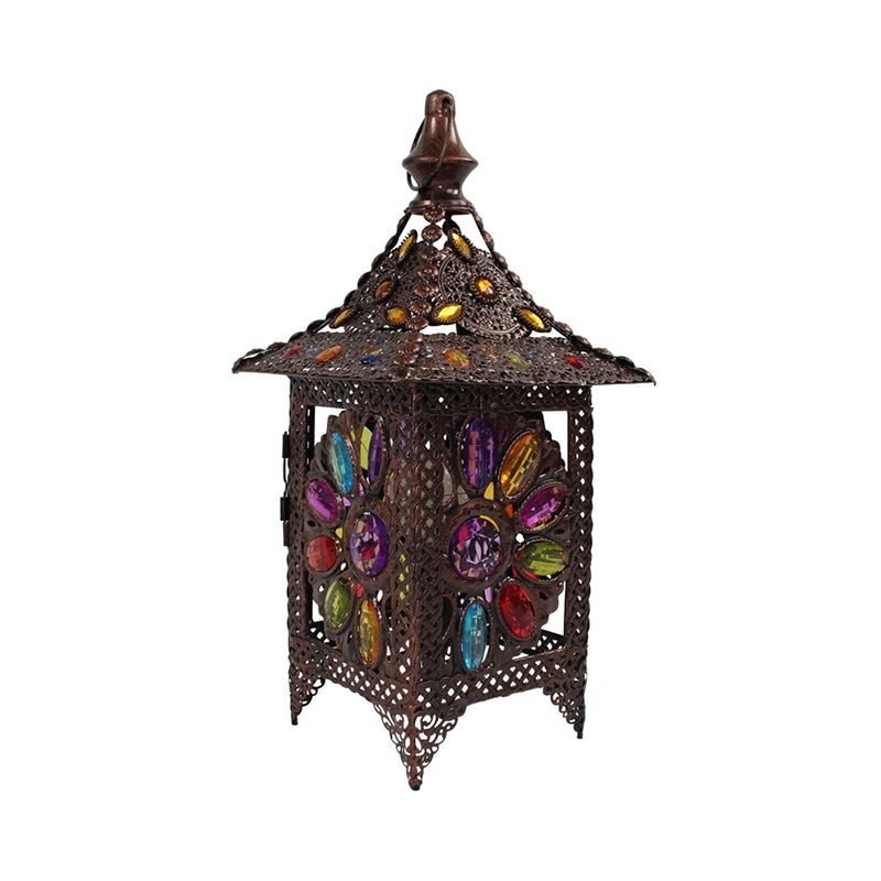 Stained Glass Weathered Copper Night Lamp Pavilion 1 Head Bohemian Style Table Light