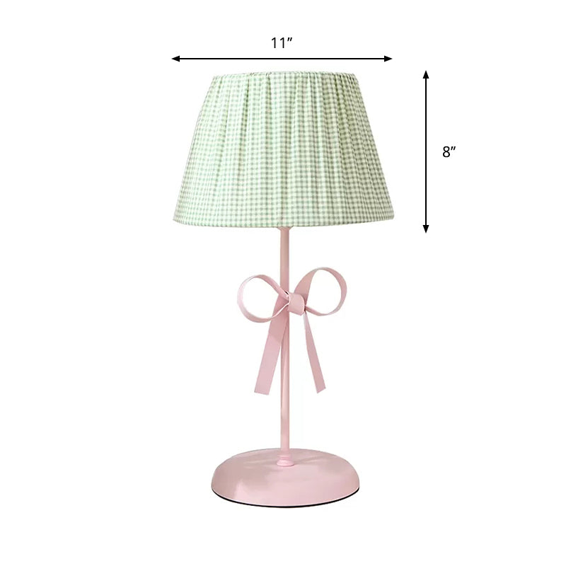 Macaron Loft Plaid Reading Light Fabric One Light Desk Light with Bow for Child Bedroom