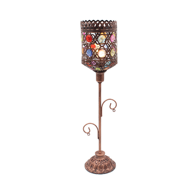 Acrylic Beaded Bell/Star/Cone Night Light Moroccan 1 Light Bedroom Table Lighting with Open Top in Copper