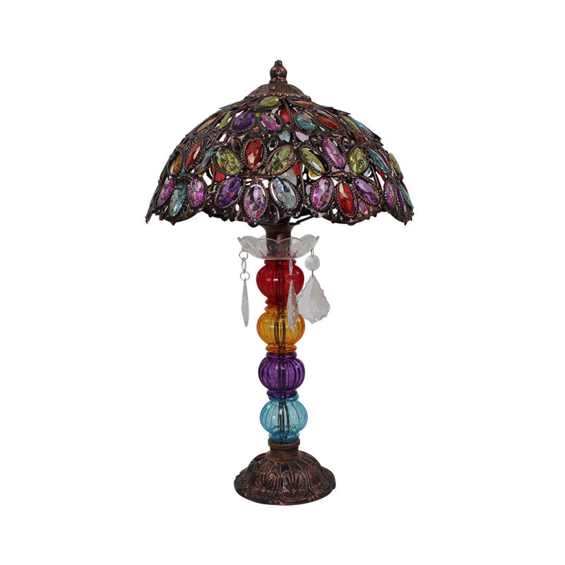 Flower Stained Glass Night Stand Lamp Bohemia 1-Bulb Living Room Table Light with Baluster Base in Bronze