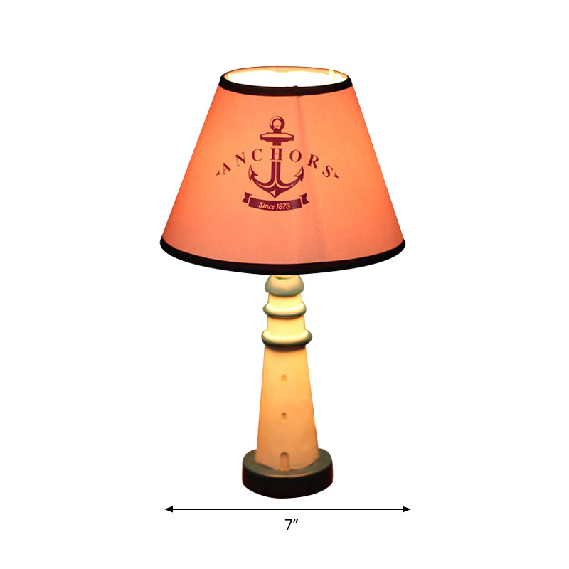 One Bulb Tapered Shade Desk Light with Anchor Nautical Resin Reading Light in Red for Study Room