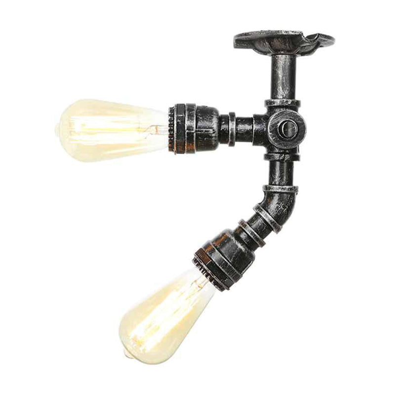 Tubazioni in metallo semifulmine a filo agricola a 2 luci per soffitto a ridotto in ottone antico/argento invecchiato/bronzo antico