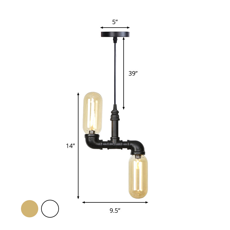 Negro 2 luces Candelier de techo Steampunk Clear/Amber Glass Cápsula en forma de colgante colgante