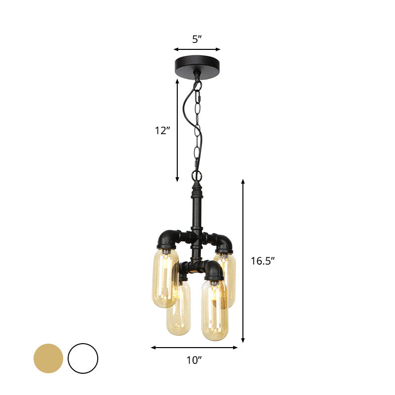 4 bulbos lámpara colgante de lámpara tubería de agua vintage ámbar/lámpara de colgación de led de vidrio transparente