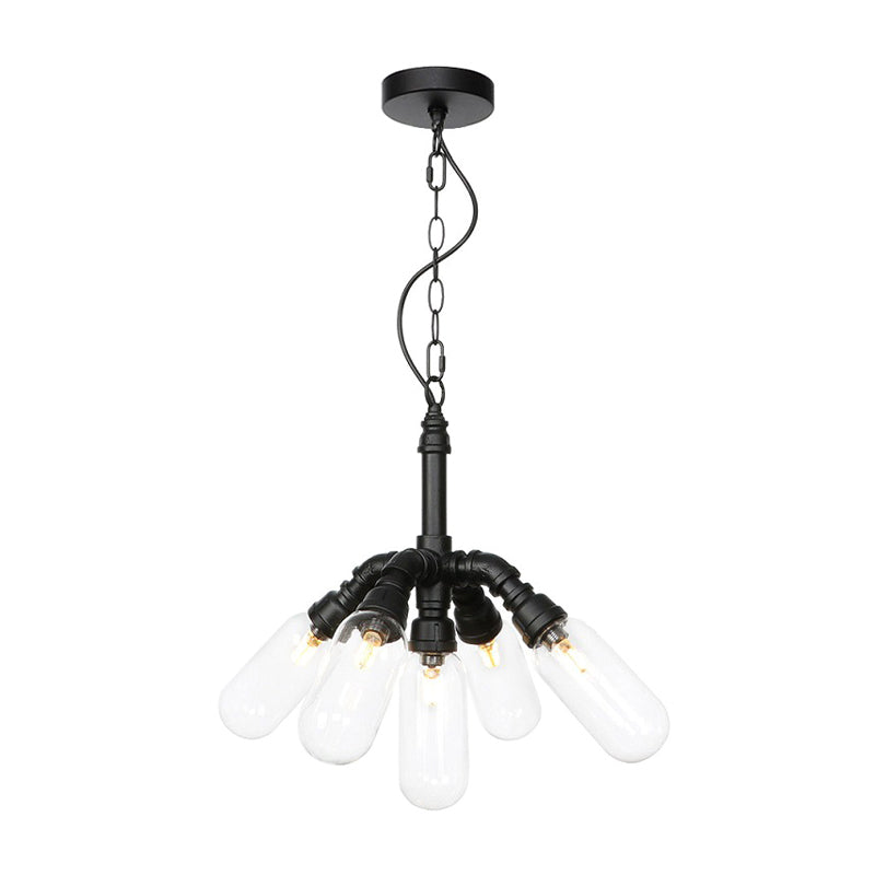 Piping Dining Room Hanging Lighting Industrial Amber/Clear Glass 2/3/4 Heads Black Finish LED Ceiling Chandelier