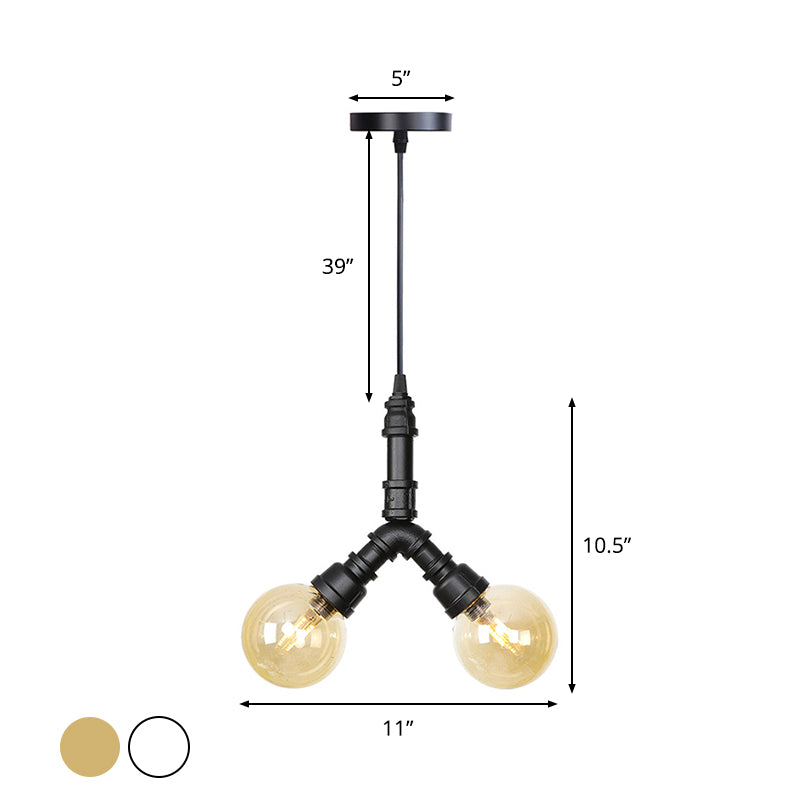 2 luces Kit de luz colgante de restaurantes industriales LED COPITH CANDELIER con sombra de vidrio ámbar global/de vidrio transparente